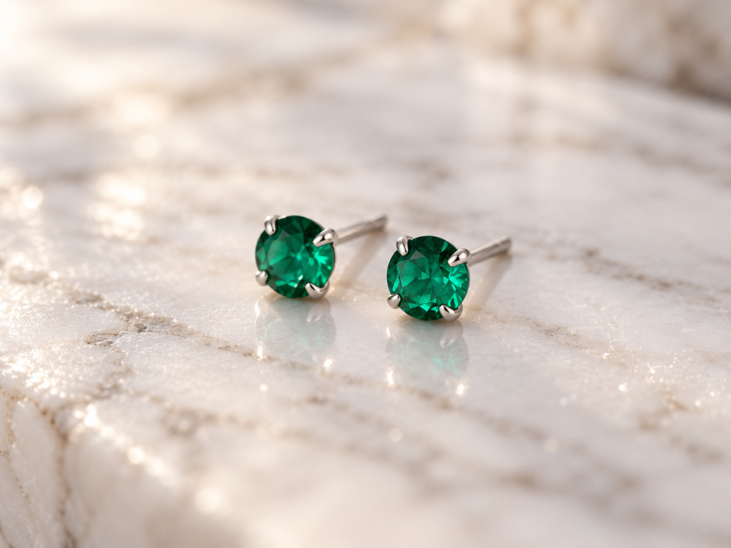 Sterling silver nano emerald stud earrings, 6mm