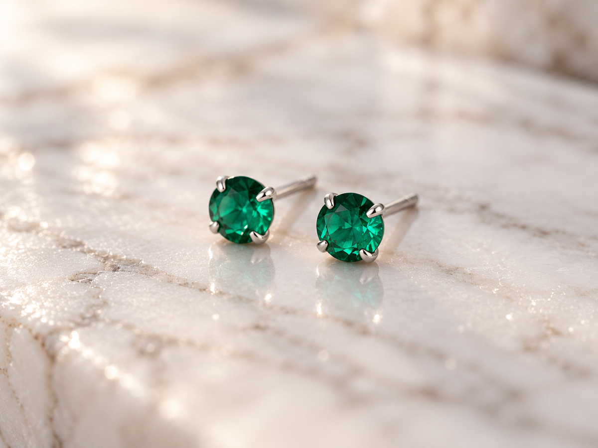 Sterling silver nano emerald stud earrings, 6mm