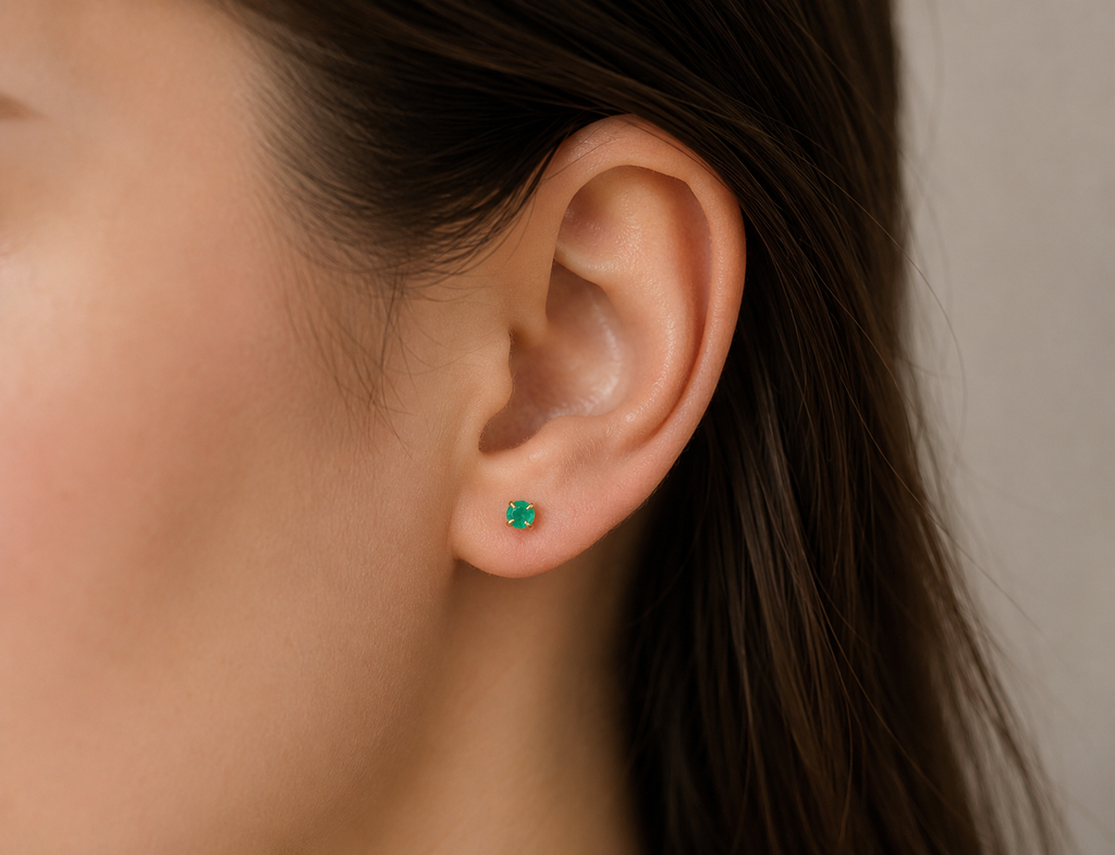 Zambian emerald and gold vermeil stud earrings, 3mm