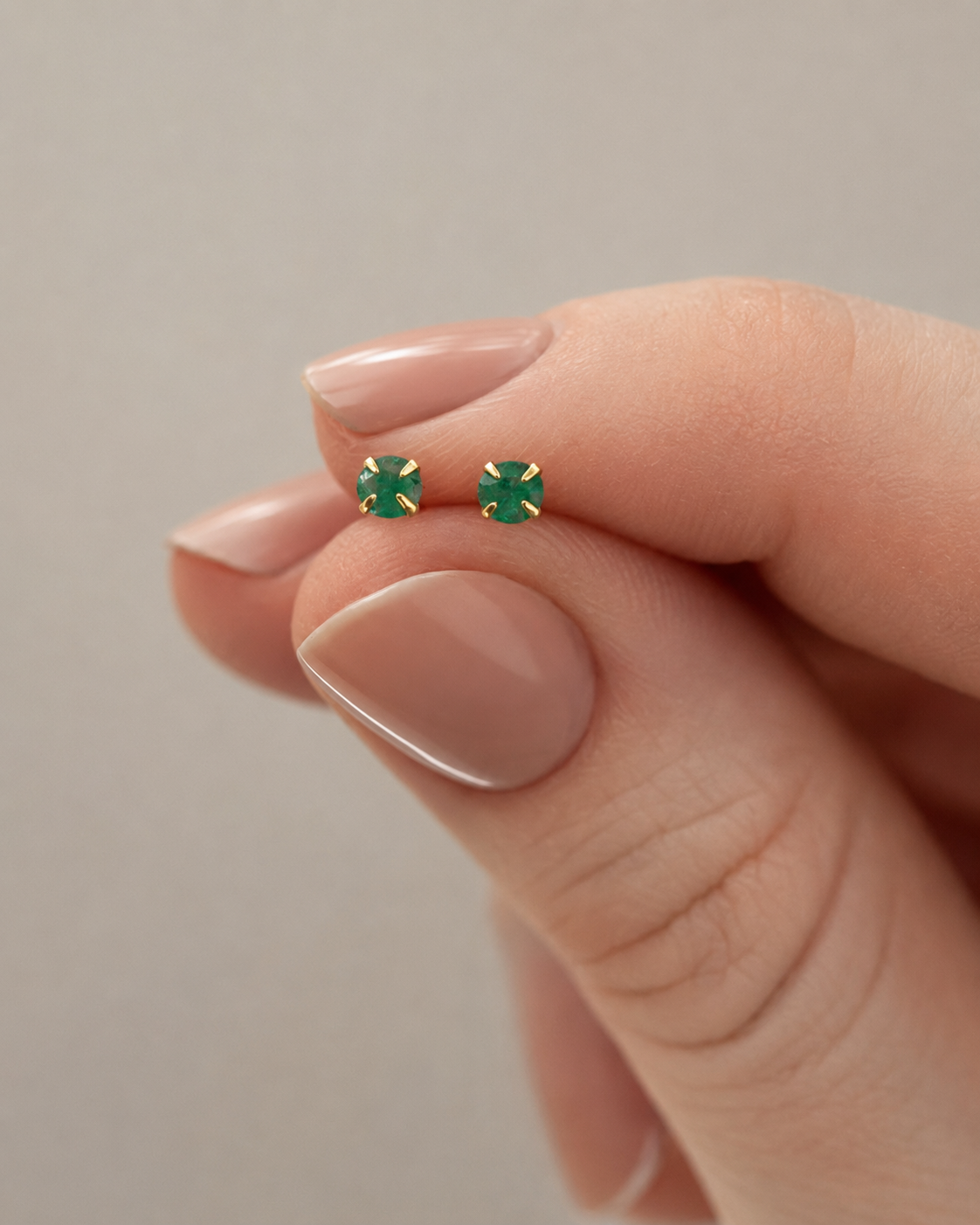 Zambian emerald and gold vermeil stud earrings, 3mm
