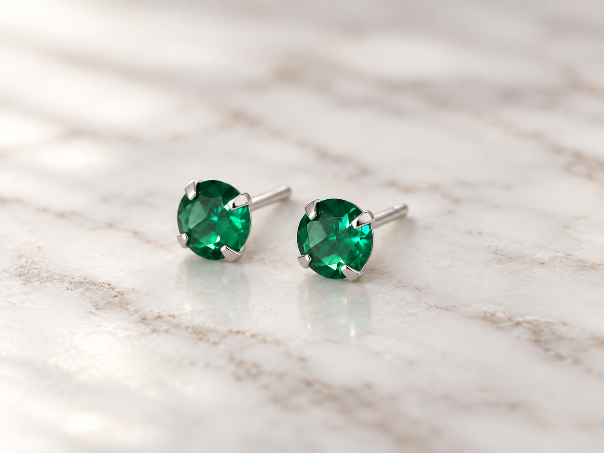 Sterling silver nano emerald stud earrings, 6mm