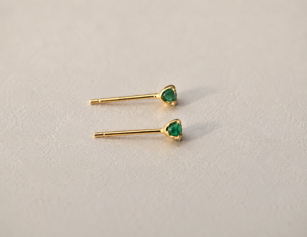 Zambian emerald and gold vermeil stud earrings, 3mm