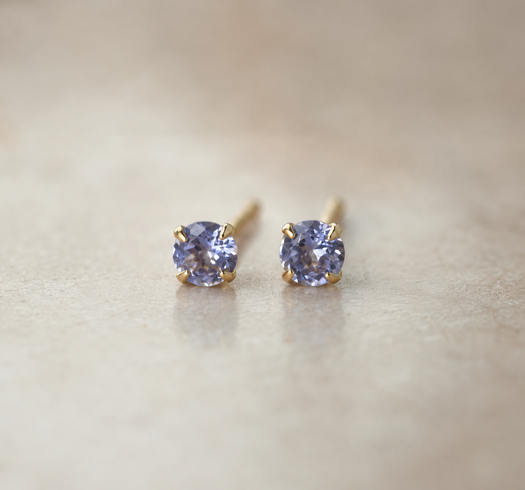 Natural tanzanite stud earrings, gold vermeil / platinum plated 925 sterling silver, 3mm