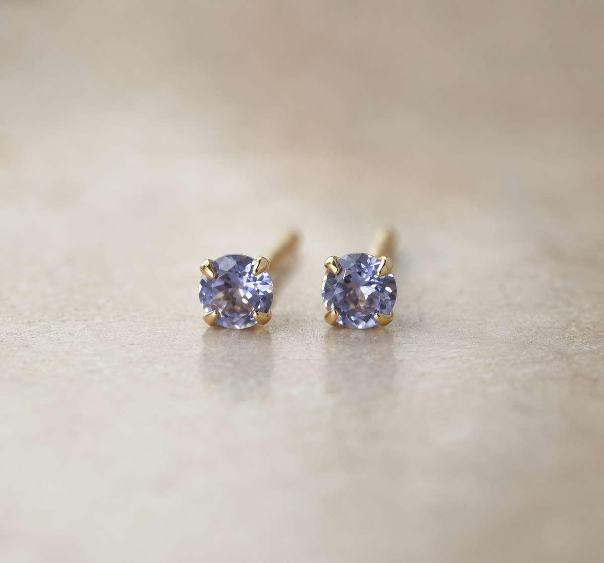 Natural tanzanite stud earrings, gold vermeil / platinum plated 925 sterling silver, 3mm
