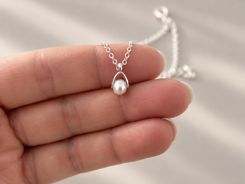 Silver plated freshwater pearl pendant necklace