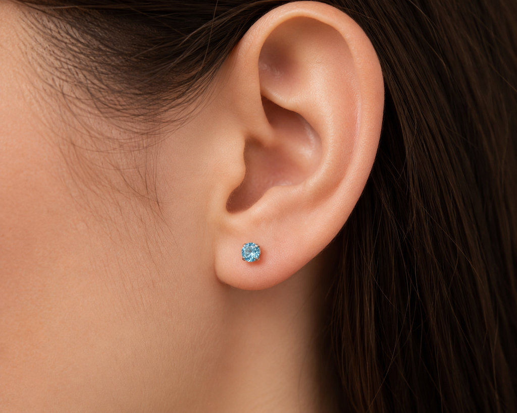Paraiba blue apatite and platinum plated 925 sterling silver stud earrings, 4mm
