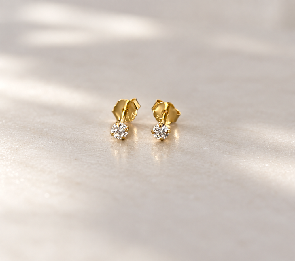 Lab created diamond earrings, gold vermeil 3mm