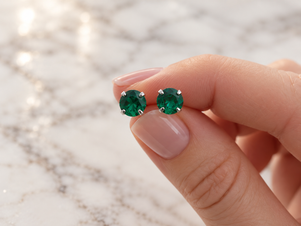 Sterling silver nano emerald stud earrings, 6mm
