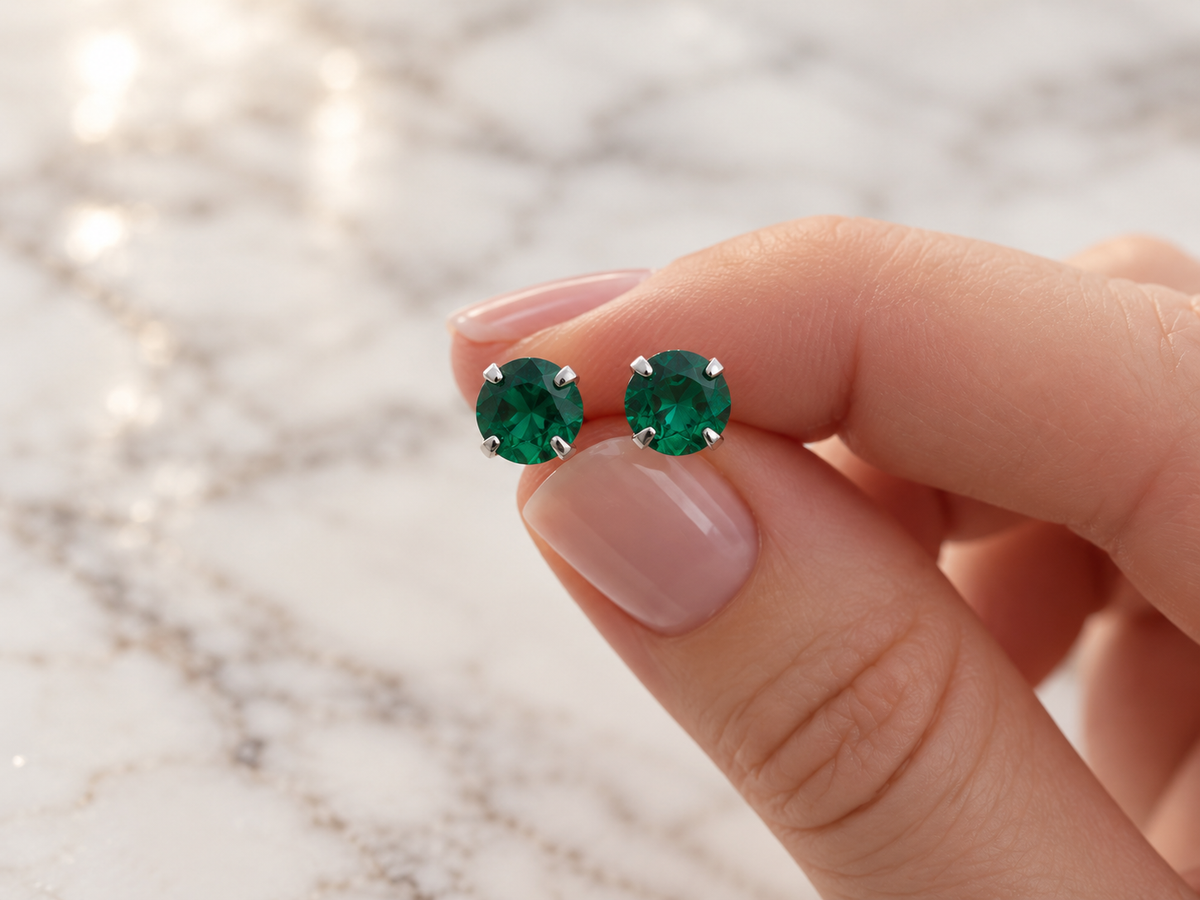 Sterling silver nano emerald stud earrings, 6mm