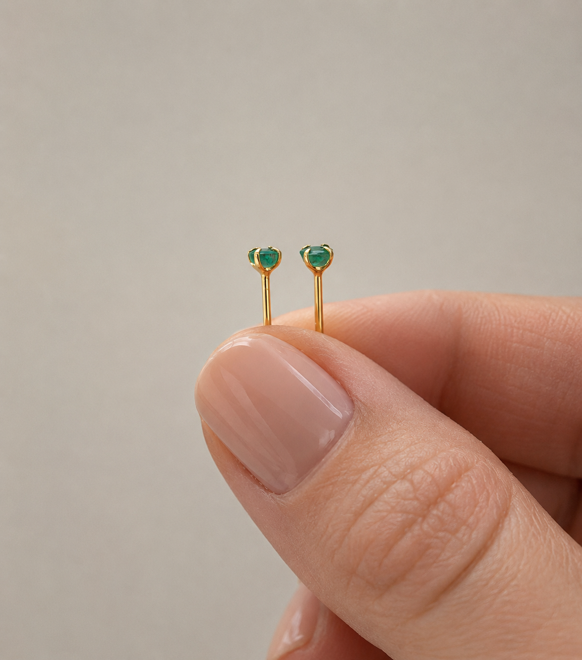 Zambian emerald and gold vermeil stud earrings, 3mm