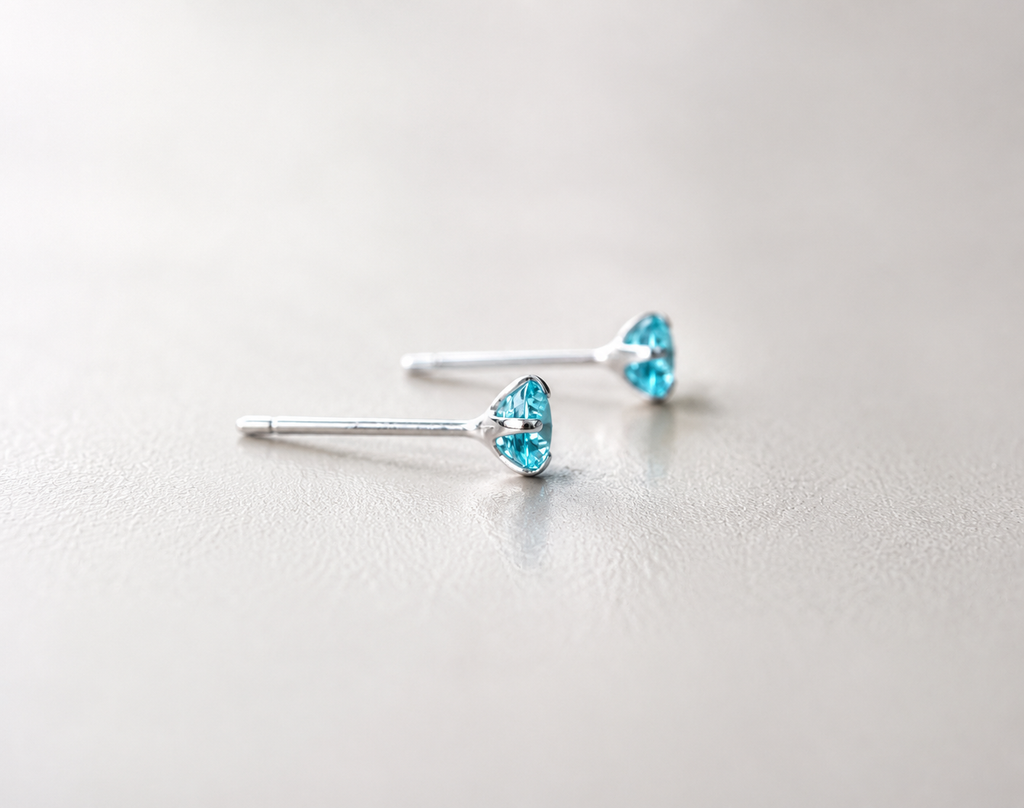 Paraiba blue apatite and platinum plated 925 sterling silver stud earrings, 4mm