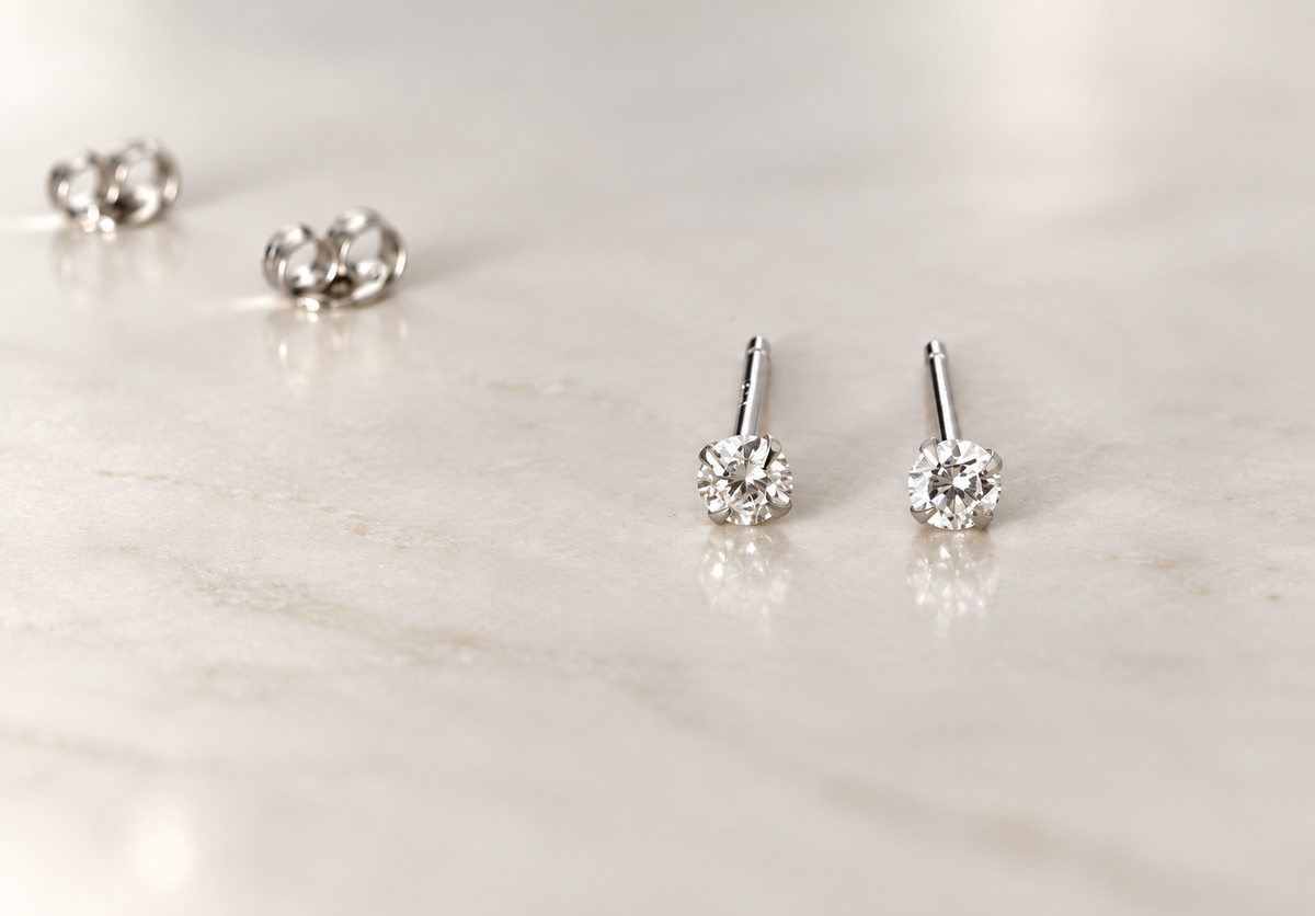 Lab created diamond earrings, platinum plated 925 sterling silver, 3mm