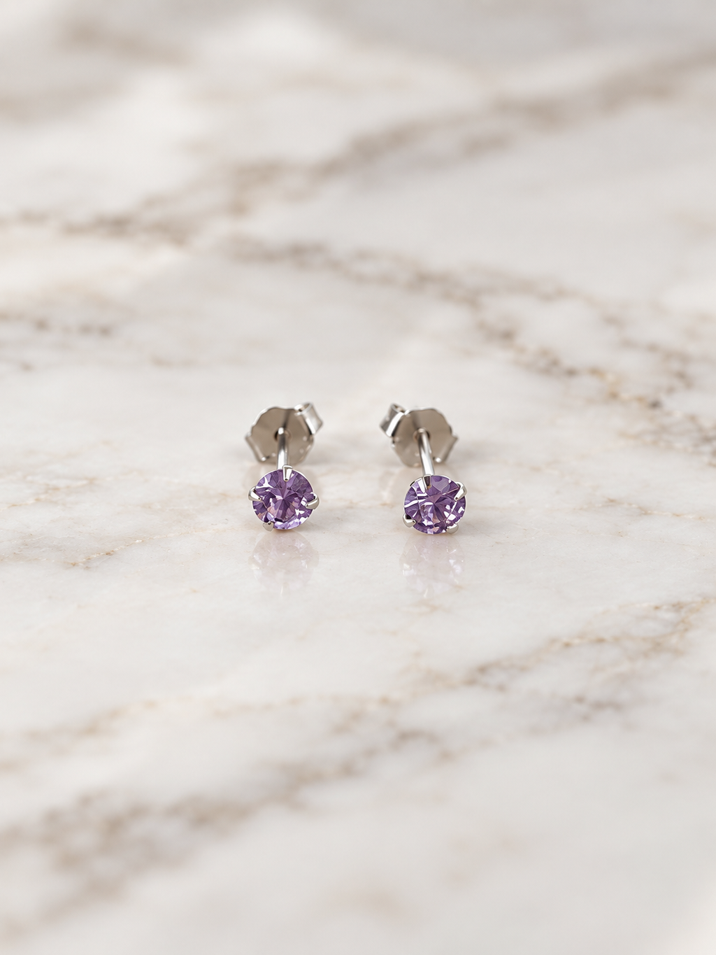 Synthetic Alexandrite and Platinum Plated 925 Sterling Silver Stud Earrings,  4mm