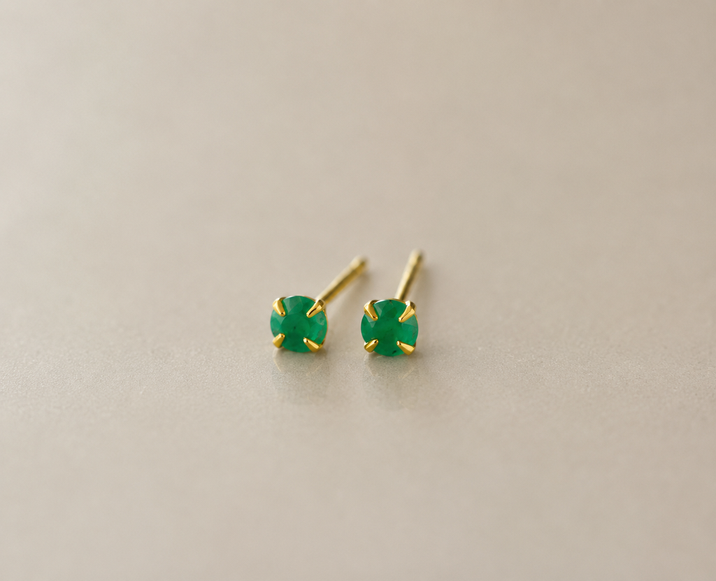 Zambian emerald and gold vermeil stud earrings, 3mm