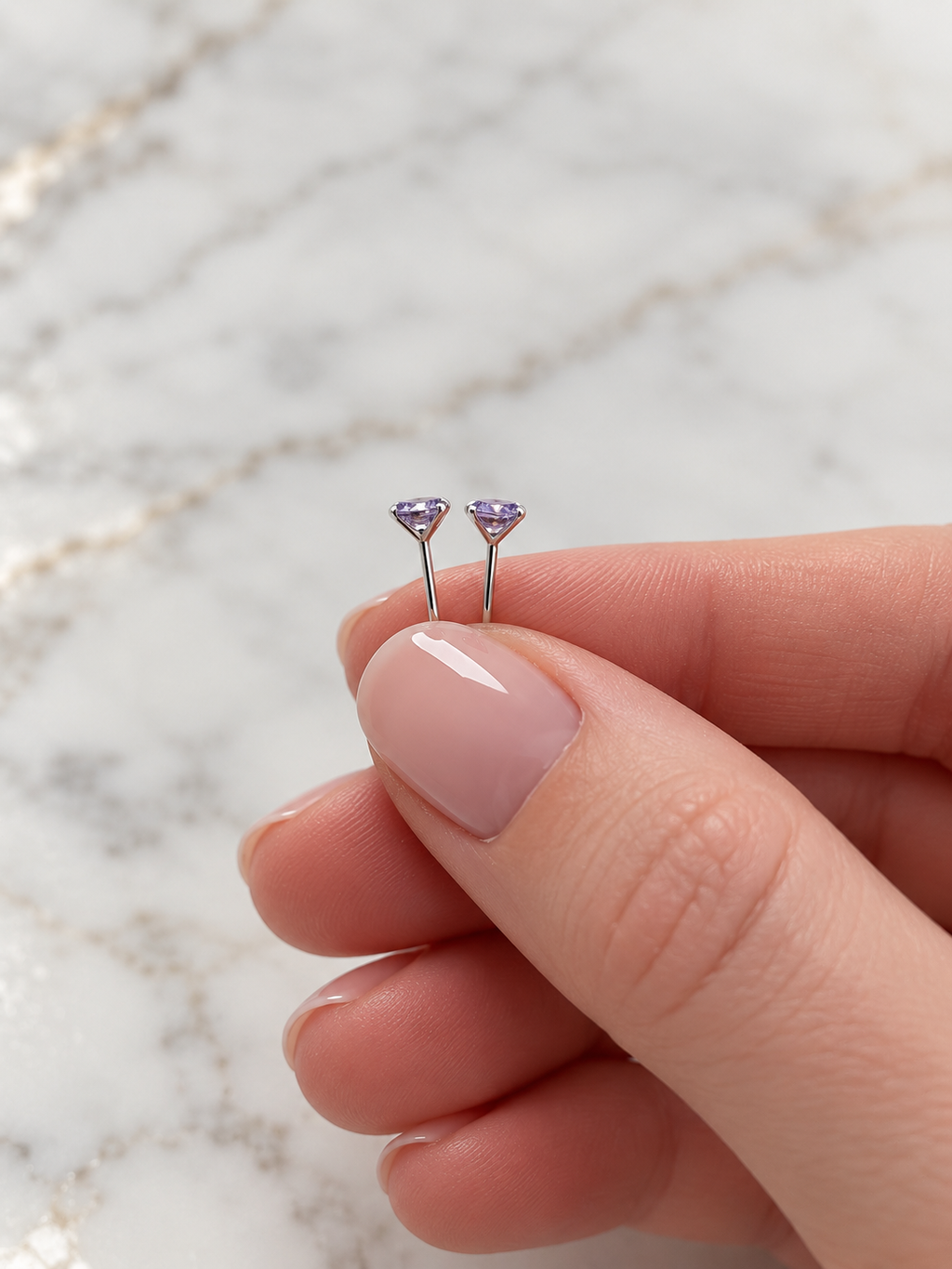 Synthetic Alexandrite and Platinum Plated 925 Sterling Silver Stud Earrings,  4mm