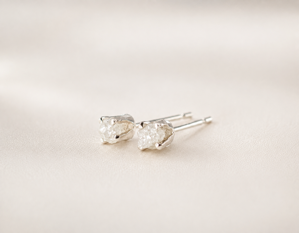 Raw diamond and 925 sterling silver earrings
