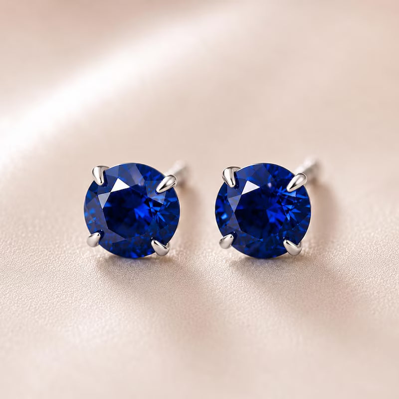 18k Gold Plated Sapphire Stud Earrings, Lab Grown, Hypoallergenic Posts (3-5mm)